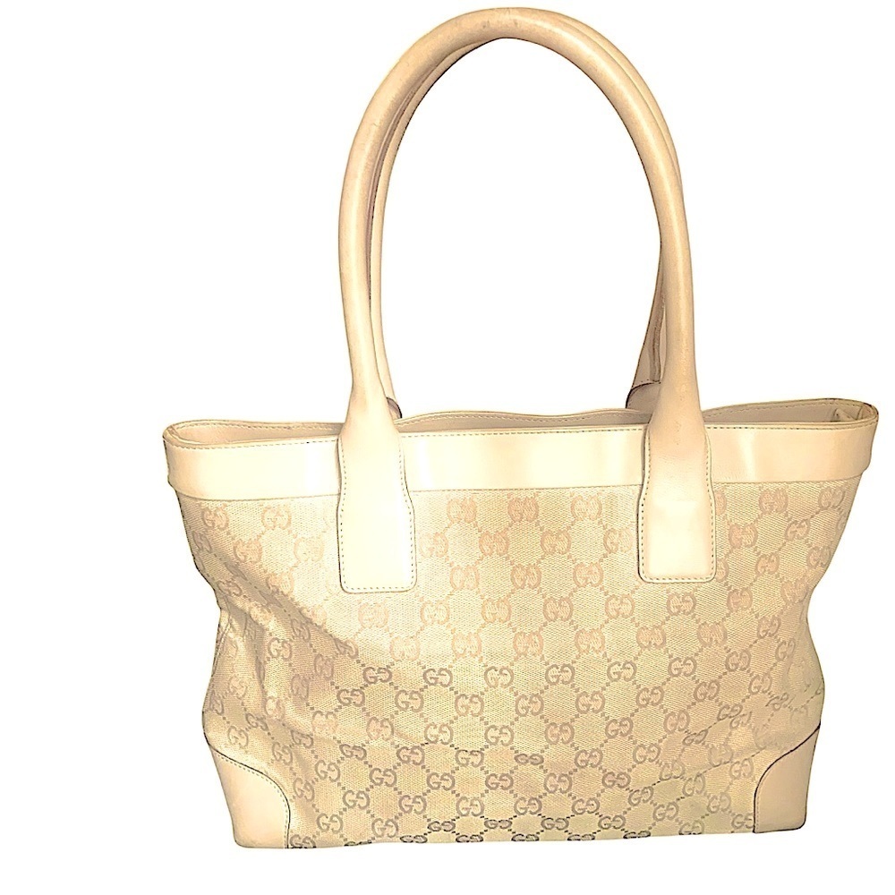 Gucci monogram canvas and leather tote bag tan cream beige nude - Picture 3 of 12